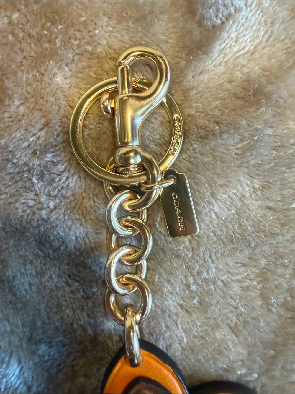 Coach Orange and Brown & Orange Leather Flower Keyring with Gold Hardware